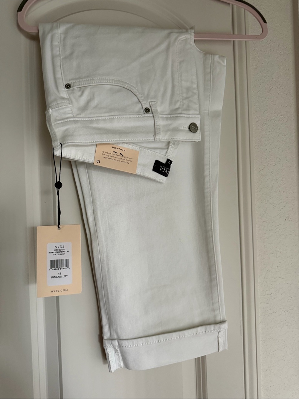 NYDJ White Cropped Slim Marilyn Ankle Jeans